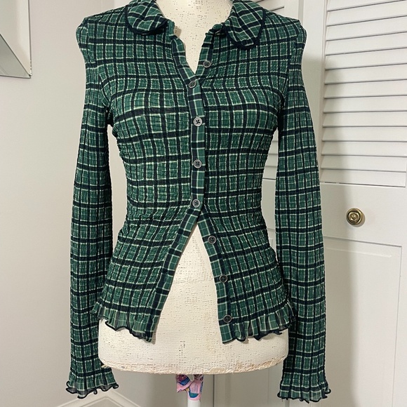 Free People Green & Black Plaid Blouse - Picture 1 of 13